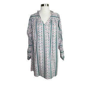Folkie Tunic Dress Women's 2 Mini Pullover Ruched Long Sleeve Boho Cottagecore